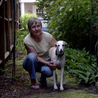 Fran with Greta in the garden